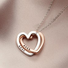 kuyumcudan Kişiye Özel Iç Içe Kalp 925 Ayar Gümüş Kolye (Rose-Beyaz)