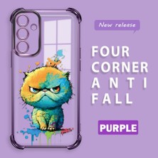 HONTINGA Samsung Galaxy A15 ile Uyumlu Şeffaf Kılıfı Düşüme Önleyici Basitlik Anti Düşme Kamera Korumali Kedi Desen Yumuşak Silikon Telefon Kılıfı Kadın ve Erkek Için Uygundur K3-0185