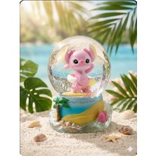 Stitch -( Sarı Altlık) 11CM-7CM –pilli Pembe Kar Küre