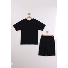 Joy Kids Erkek Çocuk %100 Pamuk Ön Cepli Sırt Baskılı Basic Takım (11-14YAŞ) (Siyah)