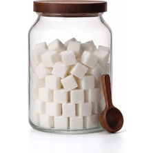 altabi Akasya Ahşap Kapaklı 3 Litre Orta Boy Cam Kavanoz - Vakumlu, Şık & Doğal