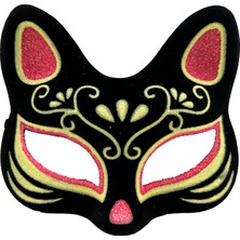 Esplendor Siyah Renk Süet Kaplama Üzeri Kırmızı Sarı Simli Kedi Maskesi 17X14 cm
