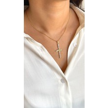 Akın Trend Anka Kuşu ve Elif Figürlü Zirkon Taşlı Gold Çelik Kolye