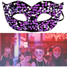 Esplendor Mor Renk Arkadan Lastikli Pul Payet Işlemeli Balo Maskesi