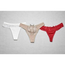 Andino 3'lü Tanga Önü Dantel Arkası Pamuklu String Seksi Kadın Külot