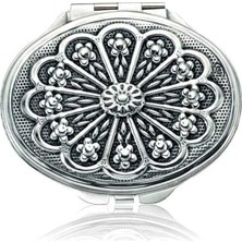 Esplendor 925 Ayar Gümüş Papatya Motifli Kapaklı Oval El Aynası