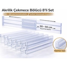 Yeni Trend Al 8 Adet Akrilik Çekmece Bölücü Organizer | Şeffaf Teleskopik Ayarlanabilir | Mutfak Dolap Ofis Banyo Çekmece Düzenleyici | Kaymaz, Dayanıklı, Kolay Kurulum