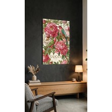 Romantik Pembe Gül Buketi Vintage Cam Tablo Premium 4mm Uv Baskılı Kırılmaz Duvar Tablosu