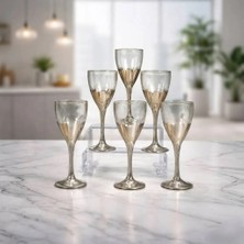 rova tr Zümra Serisi 6'lı Cam Titanyum Kaplama Lüks Ayaklı Modern Kadeh Set - Şık Partilik Kokteyl Kadehleri