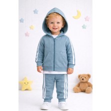 Mai Perla Yandan Çizgili Kanguru Cepli Fermuarlı Sports Wear 2 Li Bebek Takım