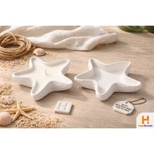Zisayt Deniz Yıldızı Tasarımlı 2’li Dekoratif Takı Tabağı ve Doğal Soya Wax Mum Seti – El Yapımı Beton