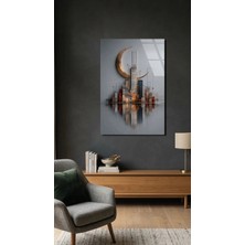 Premium Hilal ve Şehir Silüeti Cam Tablo Dekoratif Kırılmaz Cam Tablo, Premium 4mm Uv Baskı, Salon