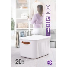 Mowo Home Bigbox Kulplu 20 Lt 1'li Beyaz Dolap Düzenleyici Saklama Kutusu Sepet Organizer Oyuncak Kutusu