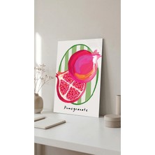 Nar Meyve Deseni Retro Illüstrasyon Cam Tablo Uv Baskılı 4mm Kırılmaz, Ev Ofis Dekorasyonu