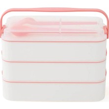 İsingir Shopping 3 Katlı Kulplu Beslenme Kabı Diyet Sefer Tası Saklama Kabı Çatal Kaşıklı