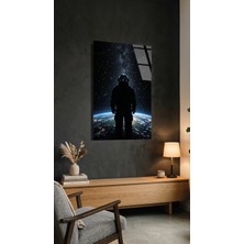 Astronot ve Dünya Yansıması Temalı Cam Tablo Kırılmaz Temperli, Premium Uv Baskılı Ev Dekorasyonu