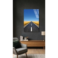 Sonsuz Yol ve Buğday Tarlası Cam Tablo, Ev ve Ofis Uv Baskılı Premium Kırılmaz 4mm