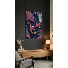 Japon Koi Balığı ve Sakura Temalı Modern Cam Tablo Uv Baskılı 4mm Kırılmaz, Ev Ofis Dekorasyonu