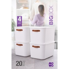 Mowo Home Bigbox Kulplu 20 Lt 4'lü Beyaz Dolap Düzenleyici Organizer Saklama Kutusu Sepet Oyuncak Kutusu