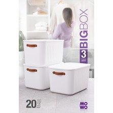 Mowo Home Bigbox Kulplu 20 Lt 3'lü Beyaz Dolap Düzenleyici Saklama Kutusu Sepet Organizer Oyuncak Kutusu