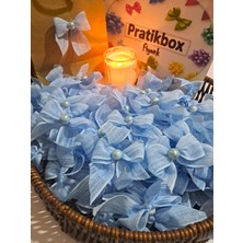 Pratikbox Keten Büyük Boy Fiyonk / 2,5 Cm'lik / Hediyelik / Süsleme /mavi Renk/yarım Inci / 25 Adet