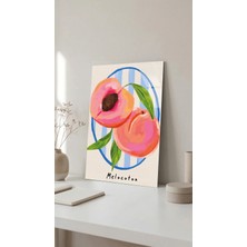 Şeftali Meyve Deseni Retro Illüstrasyon Cam Tablo Premium 4mm Uv Baskılı Kırılmaz Duvar Tablosu