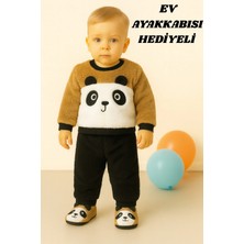 Mai Perla Panda Nakışlı Welsoft Peluş 3'lü Bebek Takım Unisex 0-9 Ay Taba Renkli Günlük Kullanım İçin