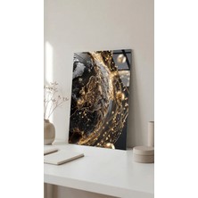Modern Siyah Altın Dünya Haritası Cam Tablo Kırılmaz Temperli, Premium Uv Baskılı Ev Dekorasyonu