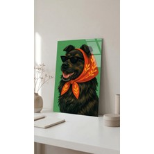 Renkli Esarplı Sevimli Köpek Portresi Cam Tablo Premium 4mm Uv Baskılı Kırılmaz Duvar Tablosu
