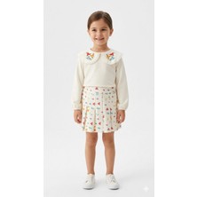 HaanBebe Kız Çocuk Nakış Yaka Detaylı Sweatshirt ve Çiçek Desenli Pileli Etek Takımı