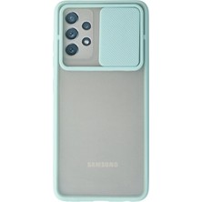 Popüler Sepet Samsung Galaxy A52 Kılıf Palm Buzlu Kamera Sürgülü Silikon - Turkuaz