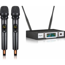 Westa Ten, Profesyonel Uhf Kablosuz Mikrofon Seti Çift El Mikrofonlu 2X100 Kanal Ir Tarama LCD Ekranlı Sahne Mikrofonu 630-660 Mhz