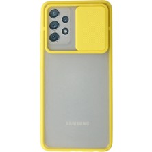 Popüler Sepet Samsung Galaxy A52 Kılıf Palm Buzlu Kamera Sürgülü Silikon - Sarı