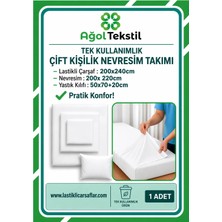 Ağol Tekstil Tek Kullanımlık Nevresim Takımı Çift Kişilik (Lastikli Çarşaf + Yorgan Kılıfı + Yastık Kılıfı)
