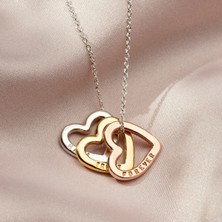 kuyumcudan Kişiye Özel Iç Içe Kalp 3'lü 925 Ayar Gümüş Kolye (Rose-Beyaz-Gold)
