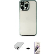 Marsilyan™- iPhone 14 Pro Max Kılıf Vadi Minimal - Siyah Bilvis 3D Mat Cam Ekran Koruyucu + Gümüş Band Metal Kamera Lens