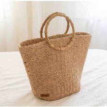 Home Art Paris Büyük Boy Hasır Tote Çanta - Seval Özsoy Tasarımı Bambu Saplı