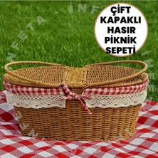İnfeta 41X26X18 cm Oval Piknik Sepeti-Plastik Doğal Hasır Görünümlü Picnic Sepet