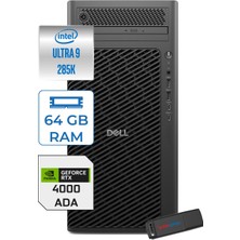 Dell Pro Max Tower T2 Intel Core Ultra 9 285K 5.7 Ghz 64GB Ddr5 512GB SSD Windows 11 Pro Nvidia Rtx A4000 Ada 20GB Gddr7 Iş Istasyonu FCT2250285K4000P13 + Zetta Flash Bellek