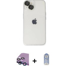 Marsilyan™- iPhone 14 Kılıf Ufuk Minimal Özel Seri - Siyah Joko Magic 5d Cam + Mavi Raze Metal Kamera Lens