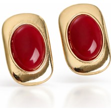 Serelya Bordo Taş Detaylı Vintage Kare Model Kadın Küpe