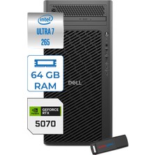 Dell Pro Max Tower T2 Intel Core Ultra 7 265 5.3 Ghz 64GB Ddr5 8tb SSD Windows 11 Pro Geforce Rtx 5070 12GB Gddr7 Iş Istasyonu FCT22502655070P18 + Zetta Flash Bellek