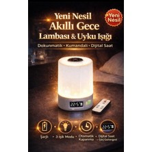 Şarjlı Gece Lambası Uzaktan Kumandalı Başucu Lambası Dijital Saatli LED Masa Lambası Işıldak