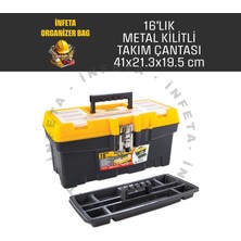 İnfeta 16'lık Metal Kilitli Takım Çantası , Düzenleyici Organizer Malzeme Kutusu El Aleti Çivi Vida Çantası