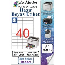 ArtMaster A4 Hazır Beyaz Etiket 52.5X29.7MM 10 Sayfa 1 Paket 40 Lı Kendinden Yapışkanlı Fotokopi Lazer Injekt Kağıdı Yazıcılar