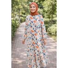 Esra Butik Viskon Kumaş Çiçek Desenli Tesettür Elbise 140 cm Uzun Yazlık Rahat Kesim