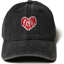 Nome Studio Koyu Gri Şapka Nakışlı Kumaşlı ve Kalp Nakışlı Antrasit Şapka Pamuklu Ayarlı It Is Ok