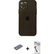 Marsilyan™- iPhone 12 Pro Max Kılıf Ahenk Doku - Şeffaf Uv Polymer Nano Ekran Koruyucu + Sarı Renkli Kamera Lens Koruma Cam