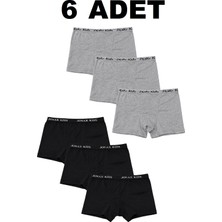 Erdenay Tekstil Pamuklu Likralı Erkek Çocuk Boxer 6'lı Paket - Siyah & Gri