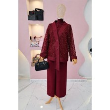 Hemdem Pullu Fileli Oversize Düğme Detaylı 3lü Takım